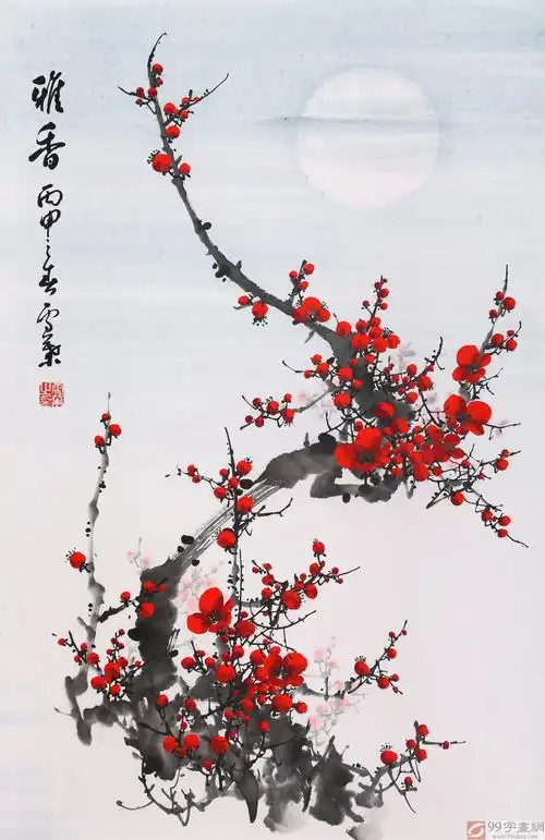 安徽美协何华贤 四尺三开《雅香》 - 梅花图 - 99字画网