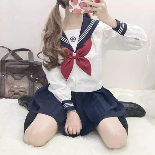 特价jk制服套装_日系学院风jk制服基础白三本关西襟长袖樱花刺绣水手