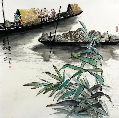 杨海林山水画描绘水上人家的生活