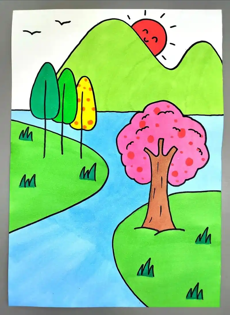 一起来画美丽的风景画,简单好看,快来试试吧#图文伙伴计划 # - 抖音