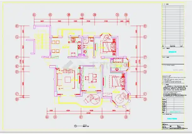 某地现代三室两厅施工图cad图纸