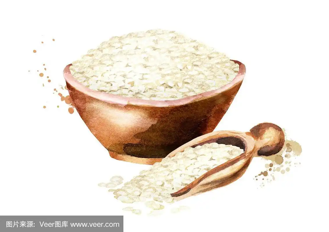 碗里的米饭.水彩手绘插图,孤立的白色背景