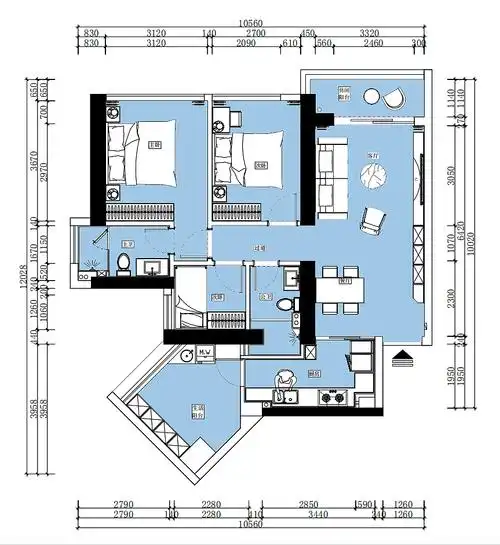 平面布置图 br> br>考虑到出租房的低花费高溢价性质,改造设计基本