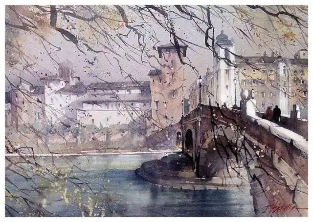 两组色彩惊艳的水彩建筑绘画作品~_水粉_零二七艺考