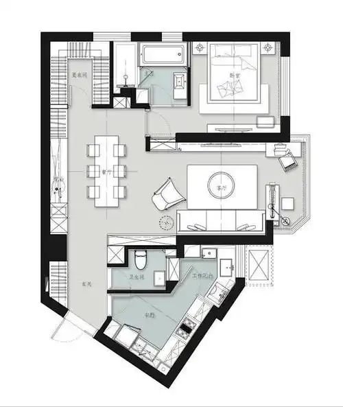 不规则的小户型,经过合理的改造,不仅实用,还拥有了阳光工作区