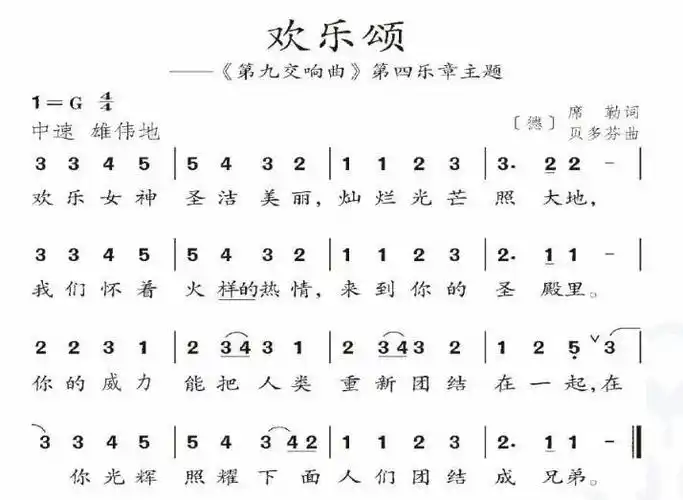 学一学《欢乐颂》的歌词是德国诗人席勒1785年写成的长诗,表达了当时