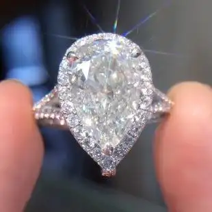 四克拉裸钻梨形大钻戒 真正鸽子蛋效果 18k白金水滴戒指两用款