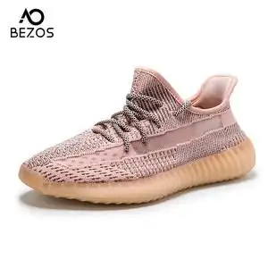 bezos椰子鞋发光秋冬运动满天星休闲官网350飞织网面透气跑步鞋潮