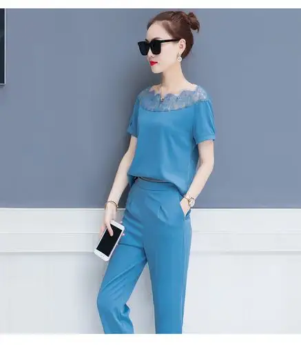 气质时尚套装女夏2018新款女神范裤子夏装港风两件套夏季夏天女装