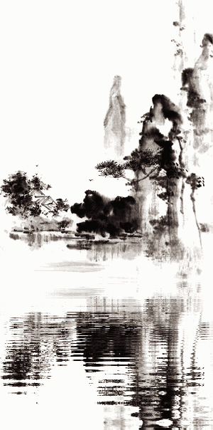 石涛水墨山水中国画的"写生",往往是"皮袋中置描笔在内,或于好景处,见