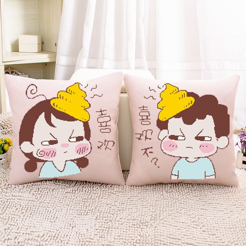 新款印花超萌可爱儿童客厅绣十字绣抱枕情侣一对卡通动漫汽车靠垫