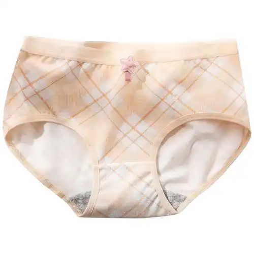 浪莎内裤女士纯棉抗菌中腰大码可爱青春格子印花糖果色彩日系少女三角