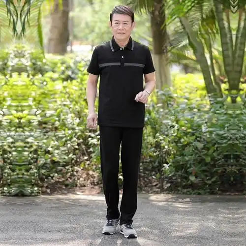 休闲套装运动两件套爸爸纯棉短袖老人宽松衣服长裤中老年男夏季