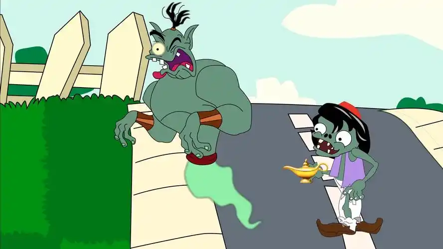 僵尸拿出了阿拉丁神灯,召唤出了灯神,豌豆射手的攻击全部失效