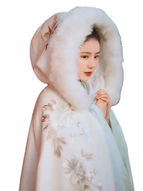 纳兰词长款斗篷汉服女加绒加厚中国风白色披肩外套古装披风秋冬款