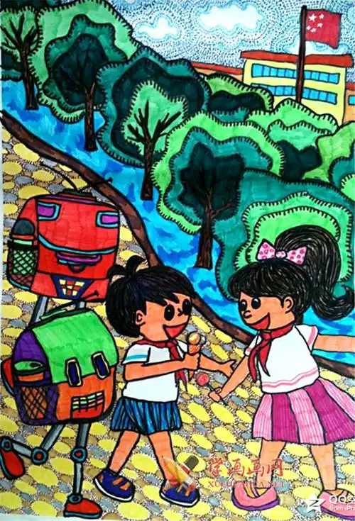 小学生一年级科幻画会走路的书包欣赏