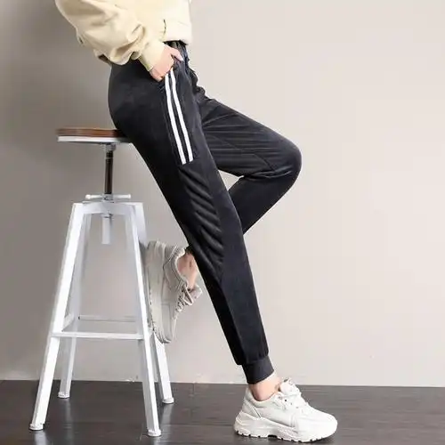 加绒加厚保暖运动裤女丝绒大码秋冬哈伦裤休闲裤卫裤长裤子