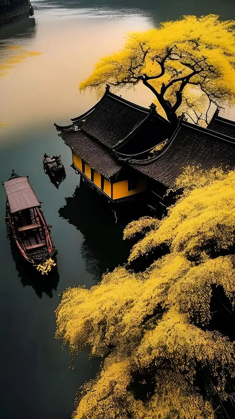 "一袭江南梦,醉卧烟雨中,不愿做过客,唯愿做归人."乘一乌篷小船