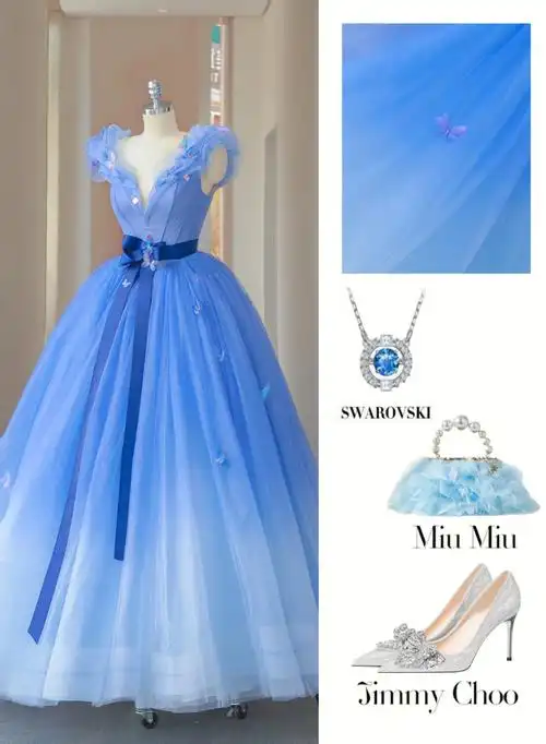 长春花蓝渐变治愈系礼服03泉州厦门婚纱店