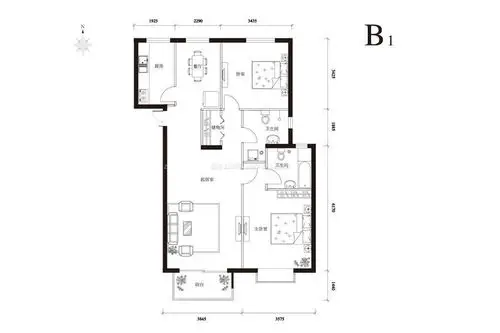 两室两厅两卫户型图