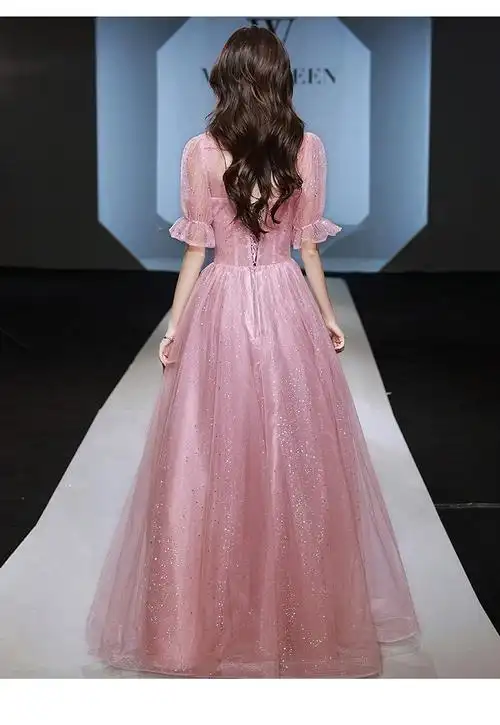 etex轻奢品牌粉色法式晚礼服2022新款高端奢华小众宴会主持礼服小个子