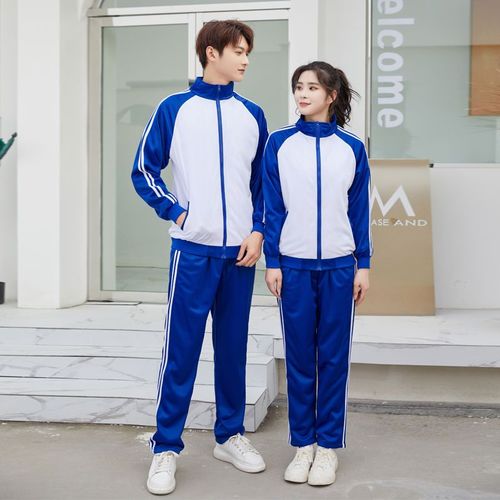 中学生蓝白校服套装初中春秋装抖音网红大学生校园短袖上衣运动服