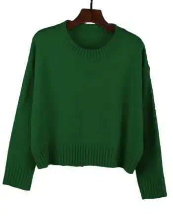 超短款套头毛衣女秋冬2017新款韩版宽松百搭纯色打底针织绿色均码 绿