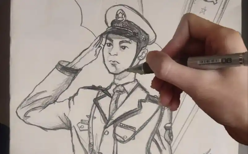 各位节日快乐!只用一笔画敬礼的军人【国庆节】