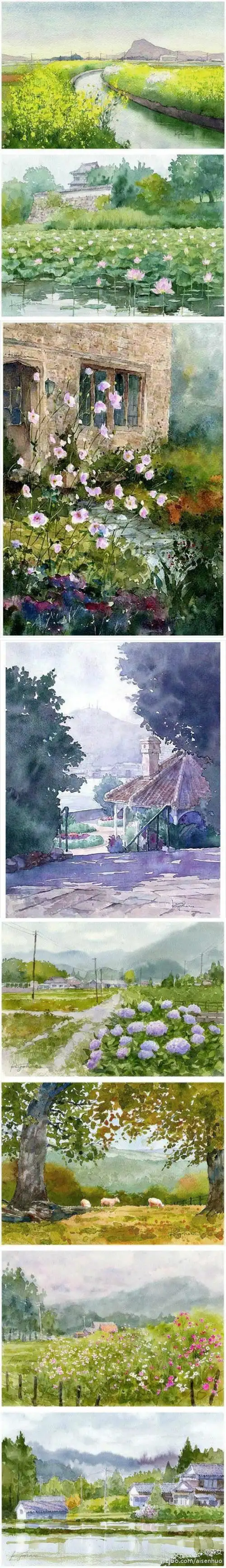 水彩风景画——来自日本福冈的艺术家楢崎清春,仿佛时光也变得温柔了