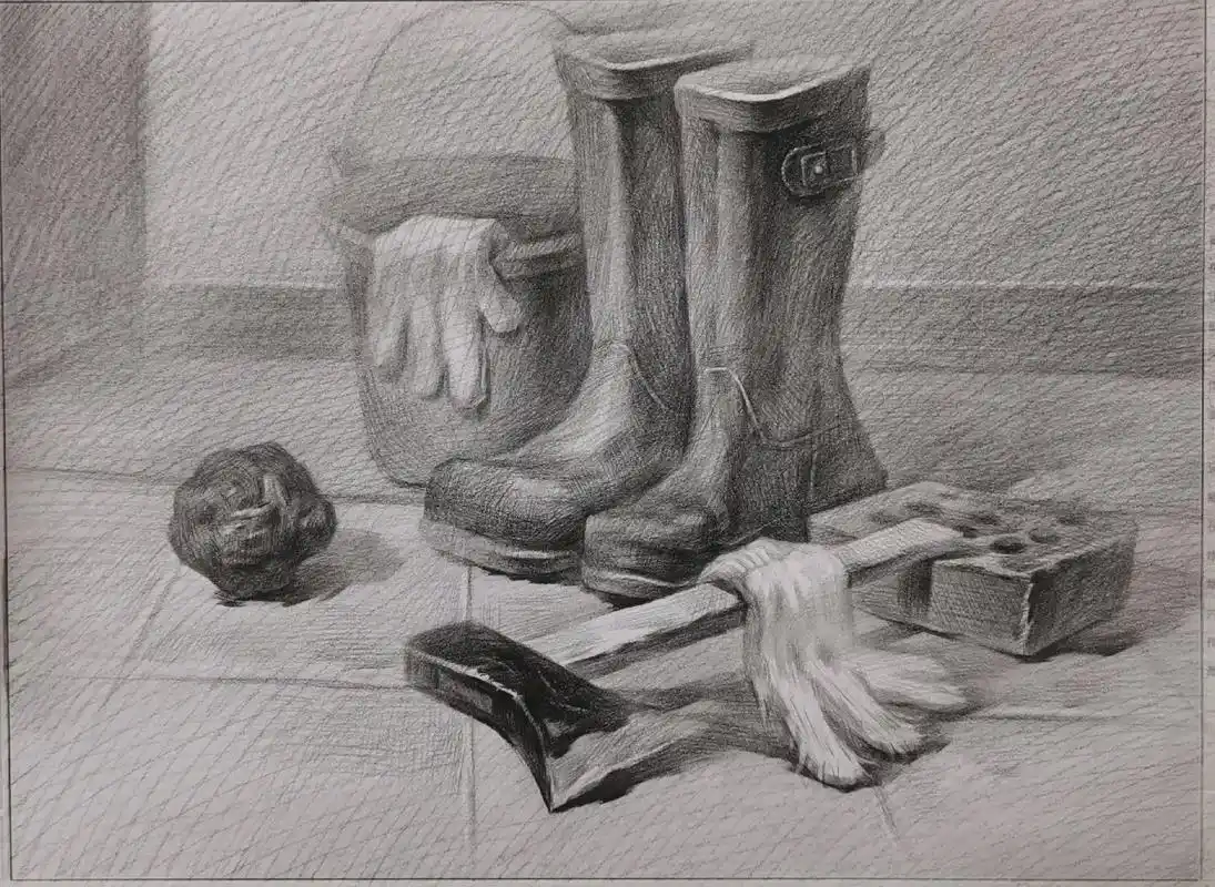 来个素描小皮靴#美术生 #一起学画画 #素描静物 #山东美术 - 抖音