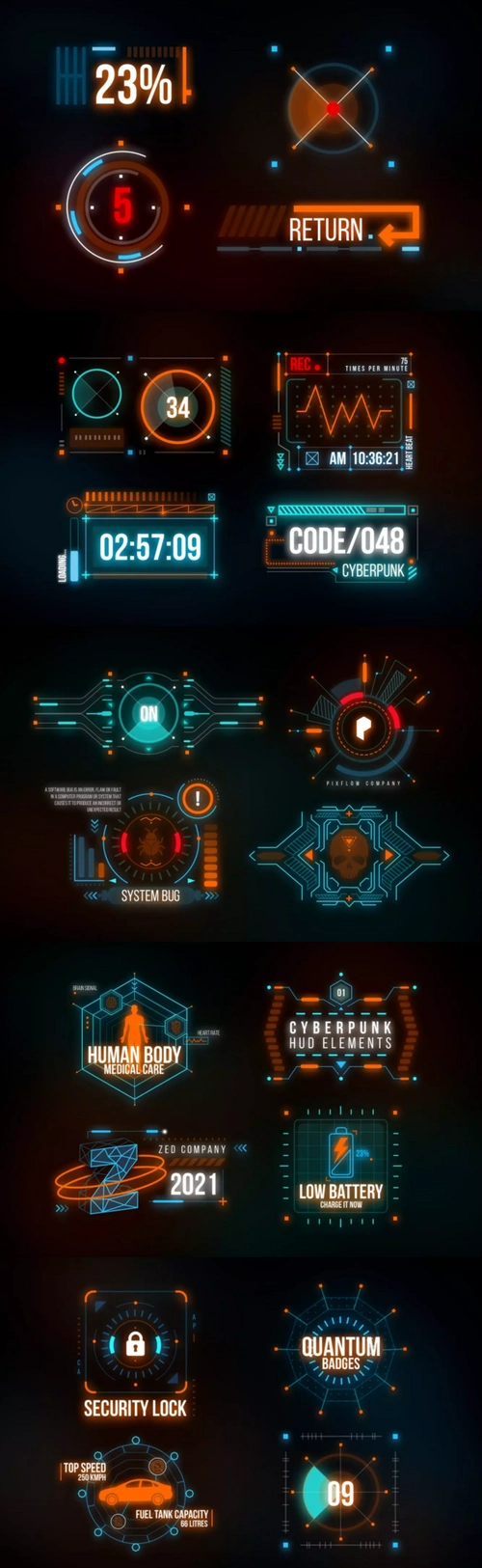 酷炫科技感的hud赛博朋克元素(psd)