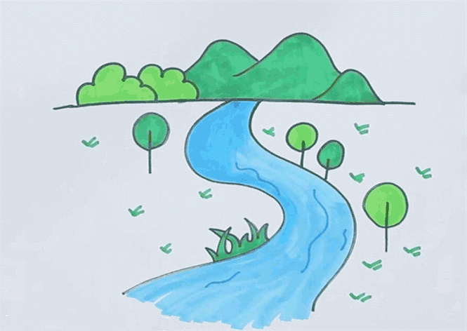 被污染的小河简笔画