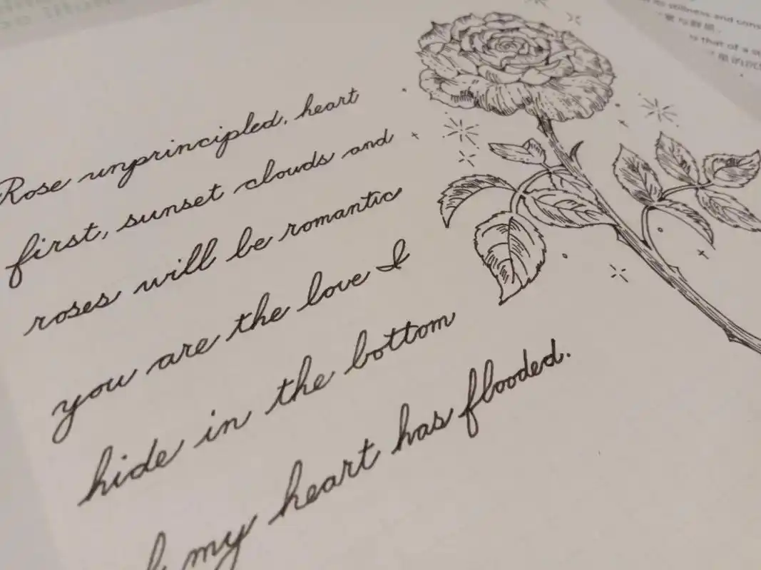 手写花体英文 | 玫瑰手绘 "玫瑰无原则,心动至上"