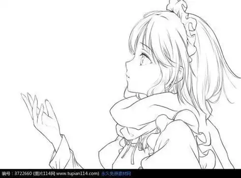 女孩手指向天空简笔画