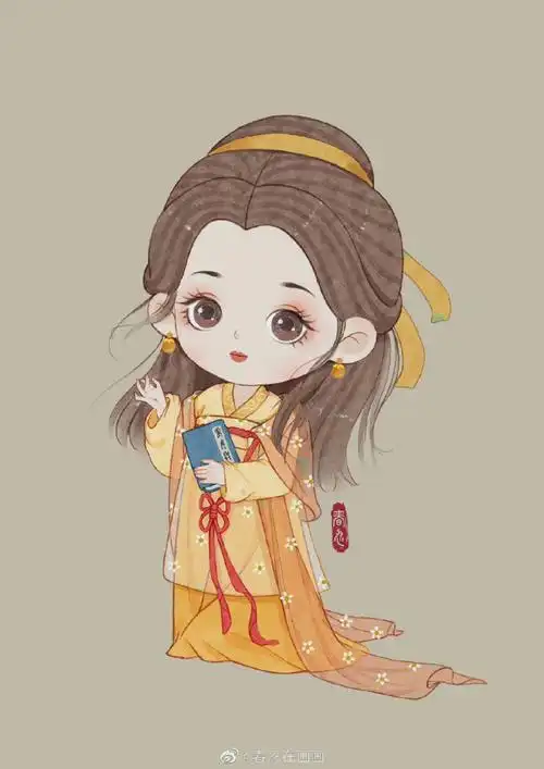 古风q版人物插画,穿越到中国古代的迪士尼公主们,好软萌.