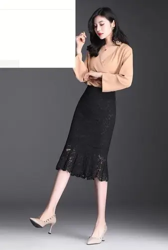 北极绒授权店铺女士春天下身裙群 女裙春秋新款半裙优雅蕾丝一步裙