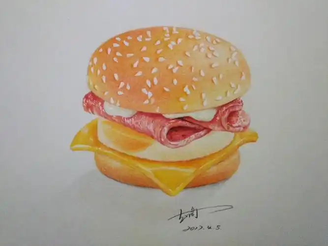 彩色铅笔画汉堡