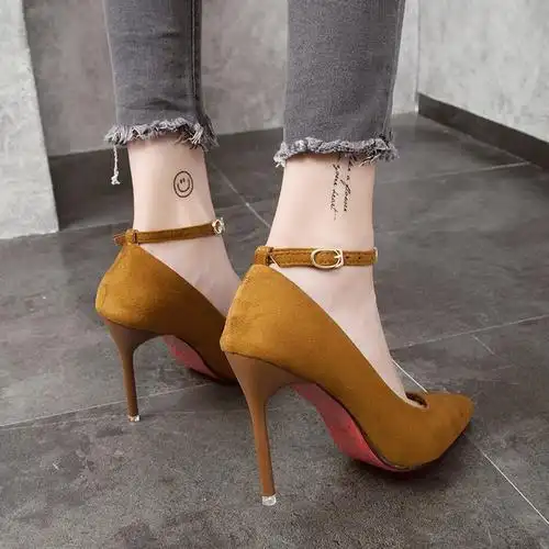 十公分高跟鞋女细跟一字带学生礼仪百搭7厘米气质性感职业正装鞋