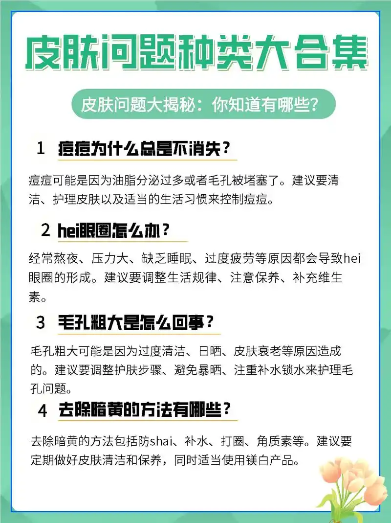 皮肤问题种类大合集.各种皮肤问题,如痘痘,hei眼圈,毛孔粗 - 抖音