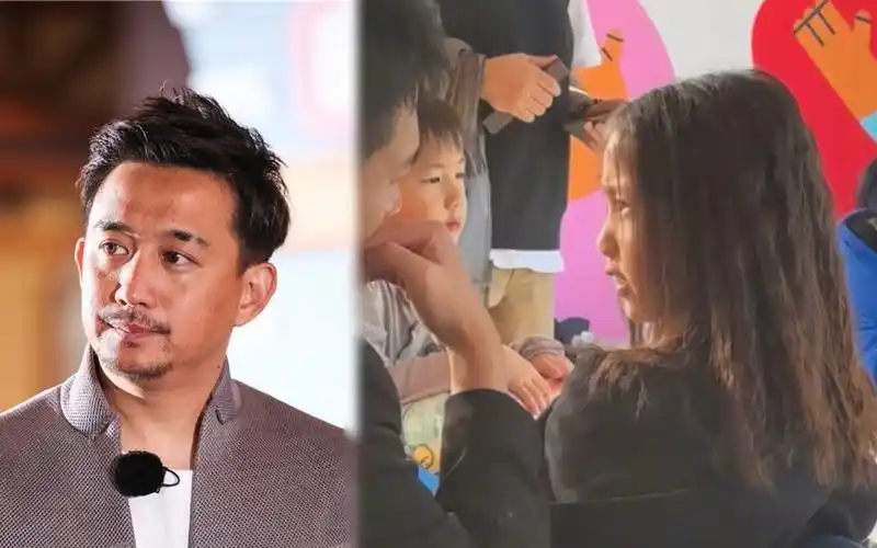 黄磊乌镇带娃被偶遇,6岁儿子罕露面,安静帅气全家共用一张脸