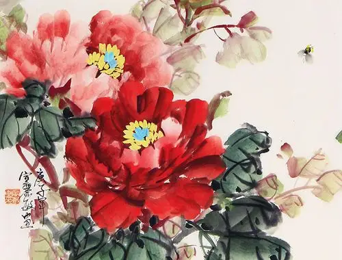 国画牡丹图宣丽敏四尺三开写意牡丹国色天香