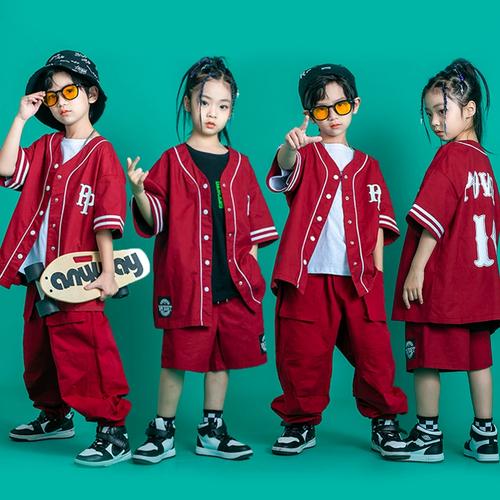炫酷潮牌套装男女童少儿hiphop演出服炸街街舞儿童潮服嘻哈夏季