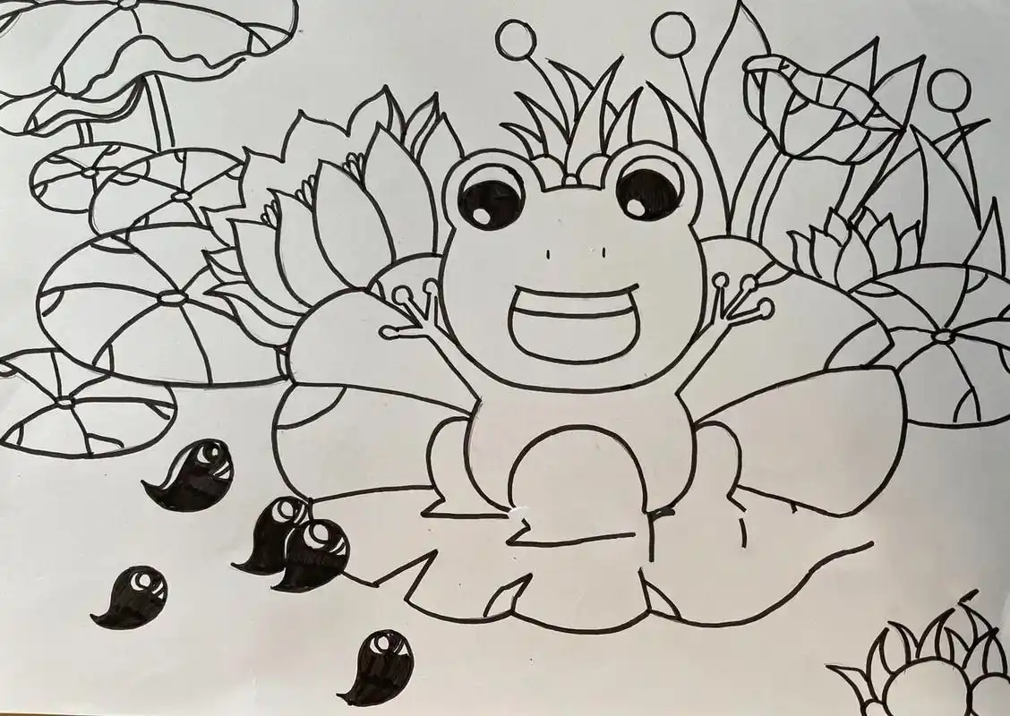 儿童创意画——荷叶上的小青蛙