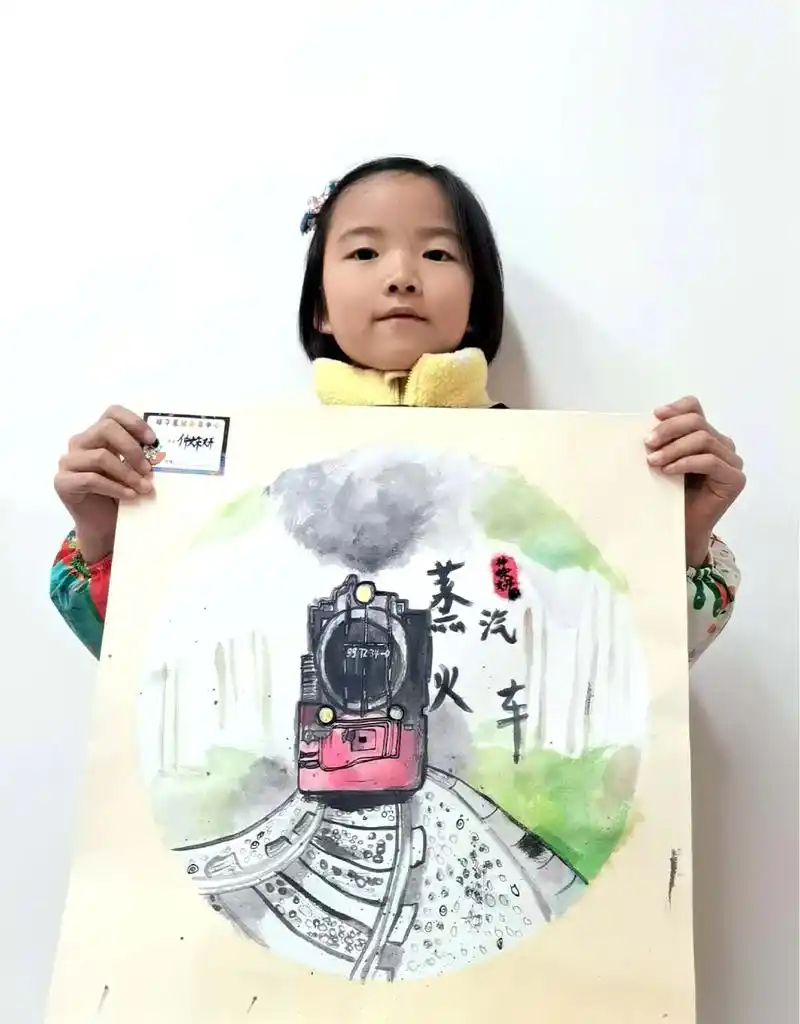 扑哧扑哧的蒸汽火车～#少儿美术教育 #水墨画 - 抖音