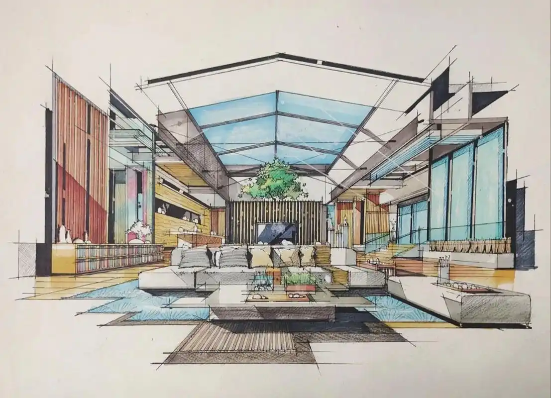 酒店大堂|客厅 室内马克笔效果图 详细步骤 🔥🔥🔥法卡勒162铺