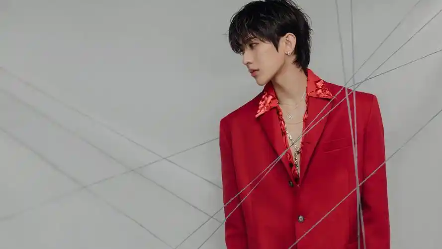 蔡徐坤冷峻邪魅红色西装帅气写真,大陆明星-回车桌面