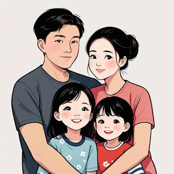 亲子头像|一家四口两女儿专属头像设计