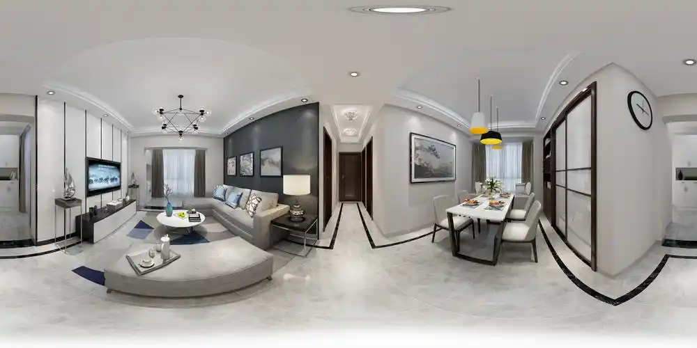 海南万达广场105平三居室现代风格全景图