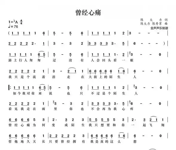 小阿枫-曾经心痛简谱降a调