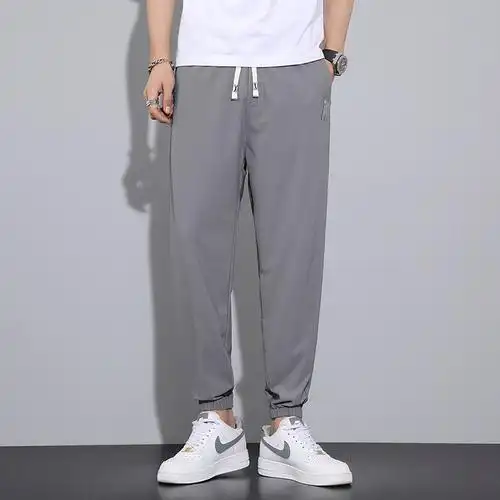 四面弹力休闲裤男士宽松哈伦裤夏季冰丝薄款男裤运动裤束脚裤by9920